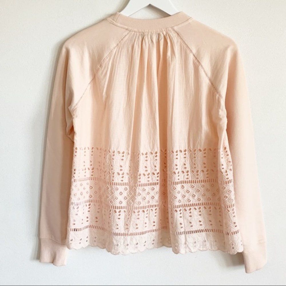 New J. Crew Eyelet Back Sweatshirt Peach Small S Patel Pink - Picture 3 of 9